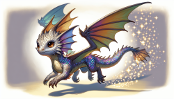 A mythical creature known as the Little Dragon. It is a small dragon with vibrant scales that shimmer in the sunlight. Its wings, though petite, are powerful enough to carry it through the air with grace and agility. The Little Dragon’s eyes are filled with curiosity and intelligence, and it has a friendly and playful demeanor. Its tail flicks back and forth as it explores its surroundings, leaving a trail of sparkling dust in its wake. The Little Dragon is often depicted in ancient legends and folklore, symbolizing luck, wisdom, and protection.