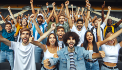 一群年轻人在一个体育场里举起双臂