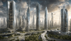 未来的城市景观，高楼大厦和先进的科技（4089年）Photographic 