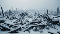 失落遗迹，骷髅满地，雪，残骸