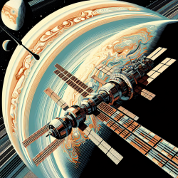 Space station sailing near Jupiter, flat illustration, geometric composition,concept illustration, abstraction, flat illustration, sense of line, BobEggleton style, overhead shot, detailed textures, minimalism, futurism,surrealism, best quality, 16K, award winning, UHD 